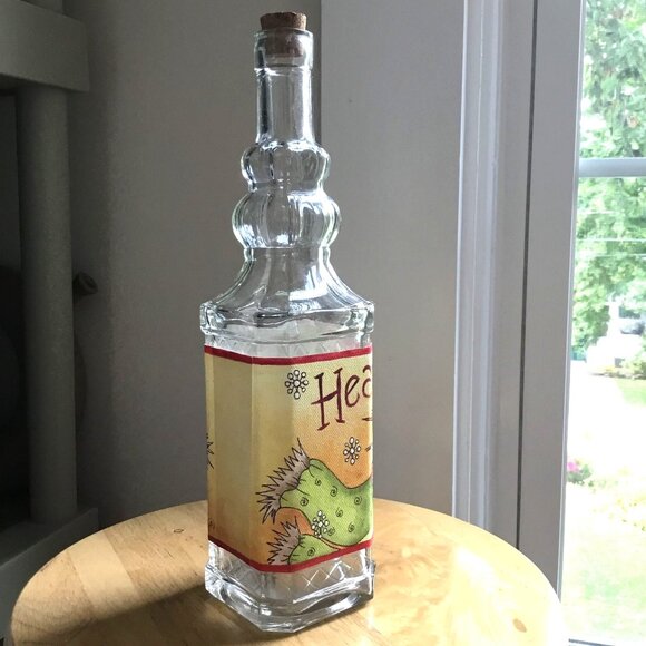 VTG Hand-Painted Glass Bottle 12" Snowman Heart Warmer Folk Art Signed 2010 Cork - Picture 4 of 7